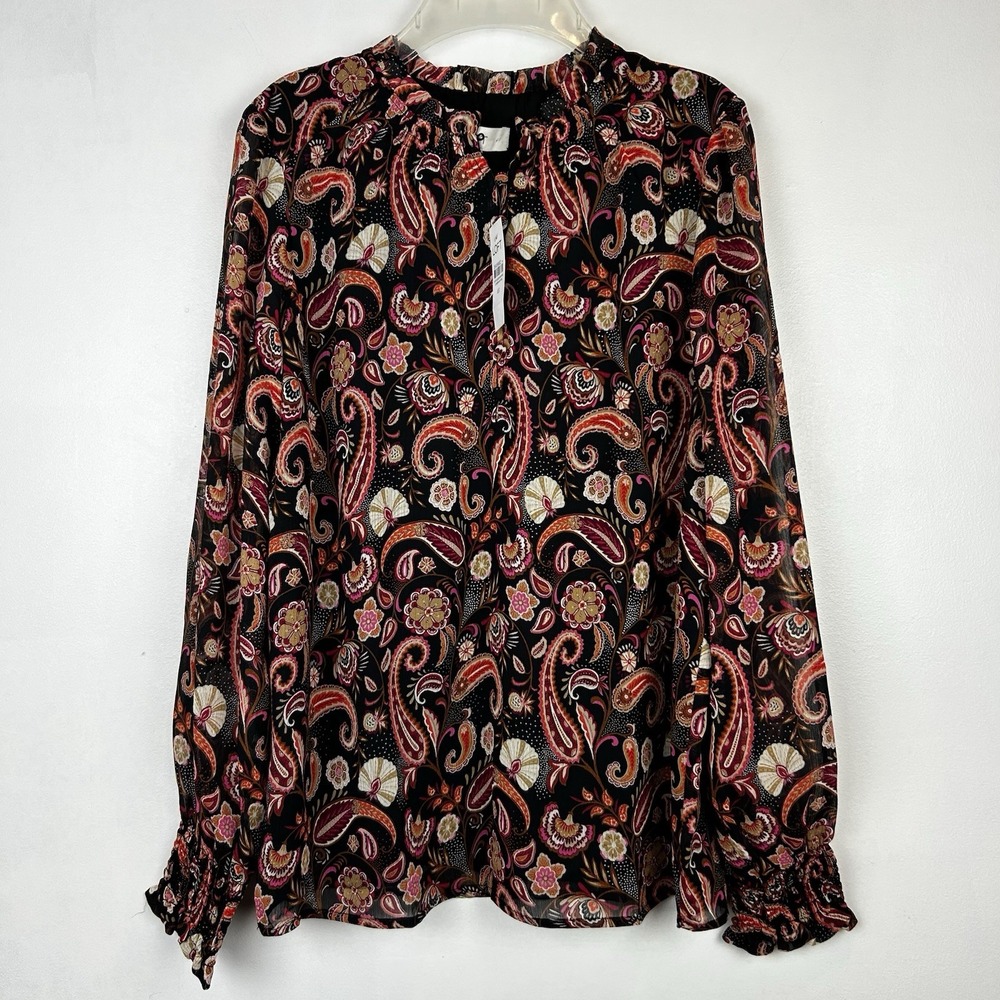 Loft Top Womens XS Floral Black New Sheer Sleeves Cottagecore